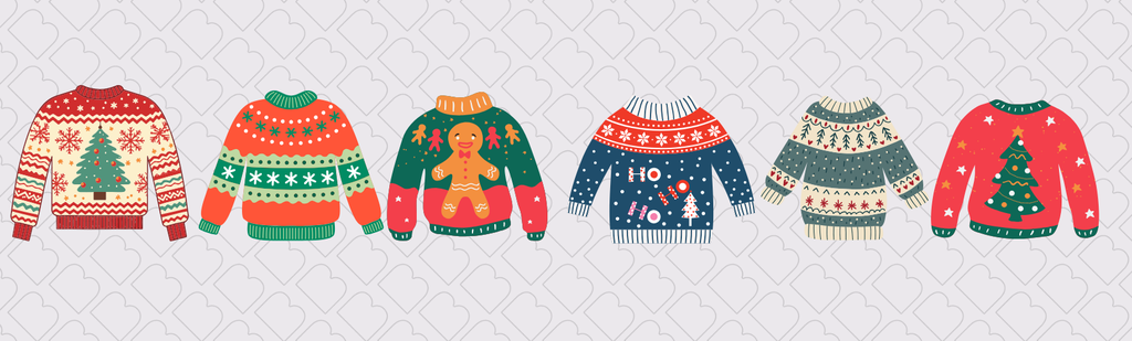 Festive style jumpers in a row